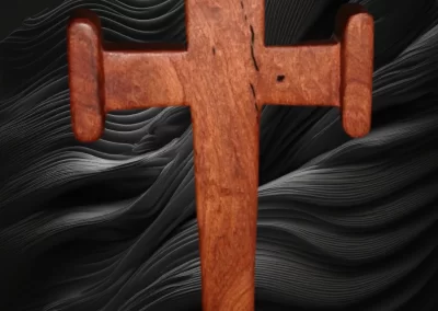 3D carved nail shaped cross made from mesquite wood