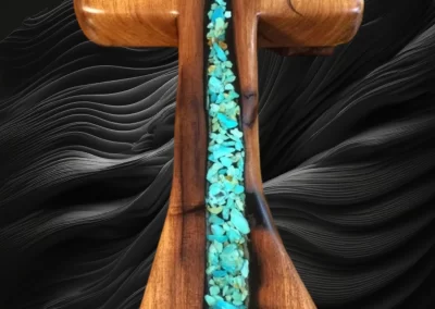 mesquite wood cross with turquoise inlay