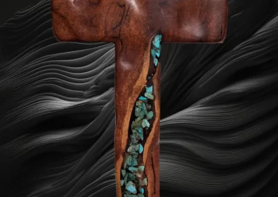 Mesquite cross with turquoise inlay