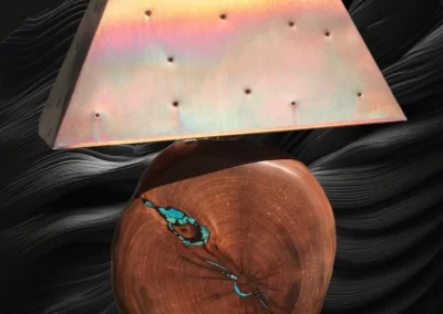 mesquite table lamp with turquoise inlay