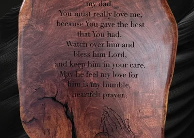 Laser engraved payer plaque on mesquite wood